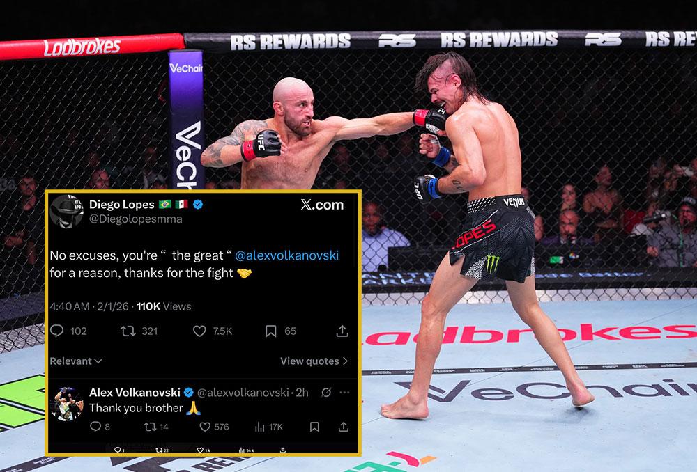 Diego Lopes honore Alex Volkanovski après leur combat : « Tu es une légende pour une raison » | UFC 325