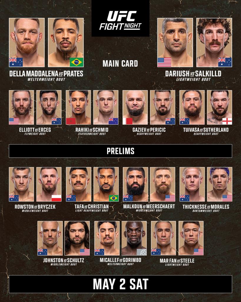Jack Della Maddalena vs Carlos Prates : sur quelle chaîne et à quelle heure voir le combat de l'UFC Fight Night 275 ? Jack Della Maddalena vs Carlos Prates : sur quelle chaîne et à quelle heure voir le combat de l'UFC Fight Night 275 ?