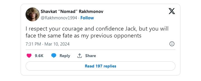 Shavkat Rakhmonov répond froidement à l'appel de Jack Della Maddalena | UFC 299