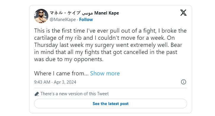 Manel Kape révèle la blessure qui l'a contraint à se retirer du main event de l'UFC on ESPN 55