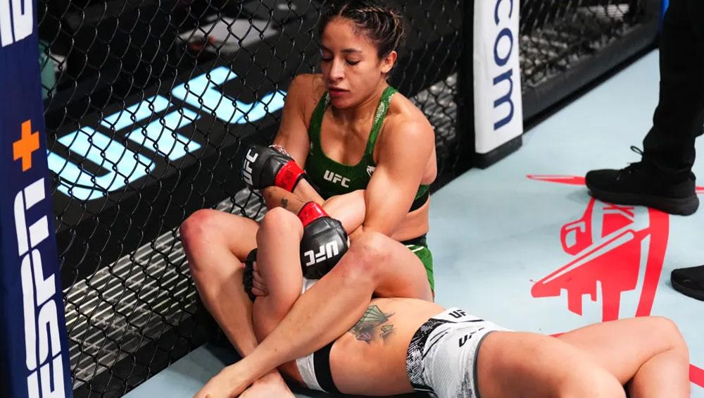 Jaqueline Amorim dément avoir saisi le gant de Demopoulos pour réussir son armbar | UFC on ESPN+ 100