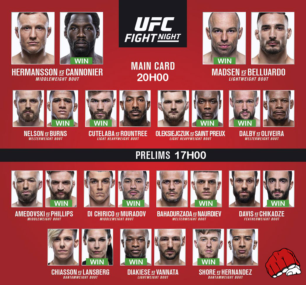 UFC Copenhagen - Carte des combats